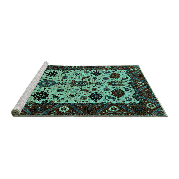 Sideview of Machine Washable Oriental Turquoise Traditional Area Rugs, wshurb2334turq