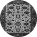 Round Machine Washable Oriental Gray Traditional Rug, wshurb2334gry