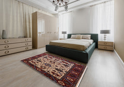 Mid-Century Modern Deep Red Oriental Rug in a Bedroom, urb2334
