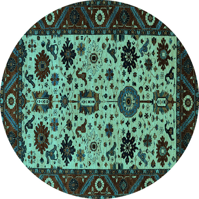 Round Oriental Turquoise Traditional Rug, urb2334turq
