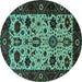 Round Oriental Turquoise Traditional Rug, urb2334turq