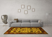 Machine Washable Oriental Yellow Traditional Rug, wshurb2334yw