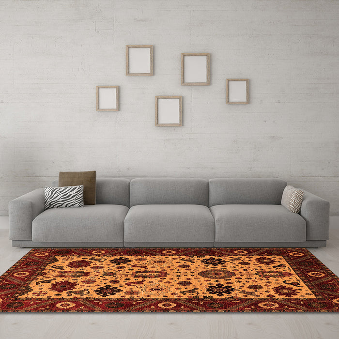 Machine Washable Oriental Orange Traditional Area Rugs in a Living Room, wshurb2334org