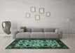 Machine Washable Oriental Turquoise Traditional Area Rugs in a Living Room,, wshurb2334turq