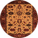 Round Machine Washable Oriental Orange Traditional Area Rugs, wshurb2334org