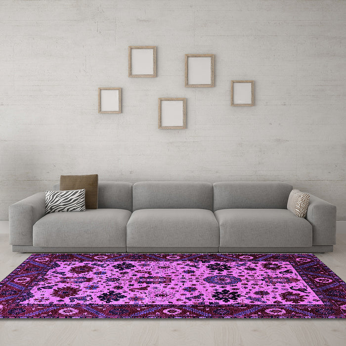 Machine Washable Oriental Purple Traditional Area Rugs in a Living Room, wshurb2334pur