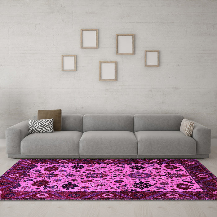 Machine Washable Oriental Pink Traditional Rug in a Living Room, wshurb2334pnk