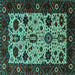 Square Machine Washable Oriental Turquoise Traditional Area Rugs, wshurb2334turq