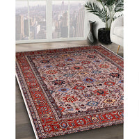 Mid-Century Modern Khaki Rose Pink Oriental Rug, urb2335