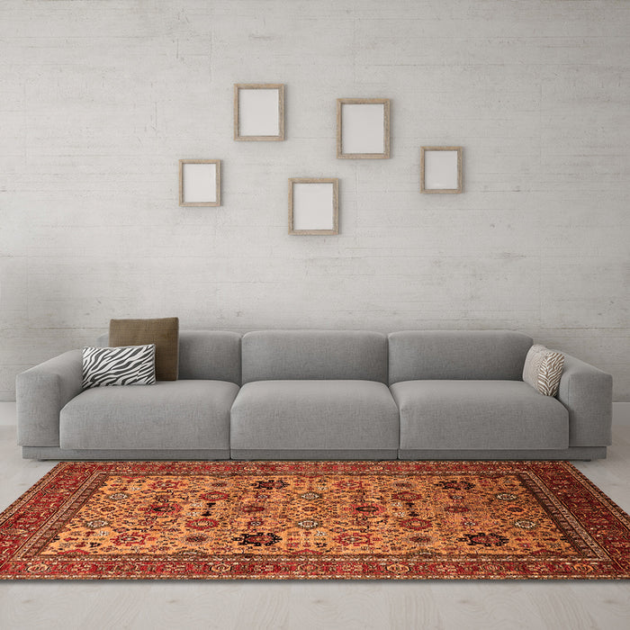 Machine Washable Oriental Orange Industrial Area Rugs in a Living Room, wshurb2335org