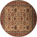 Round Machine Washable Oriental Brown Industrial Rug, wshurb2335brn