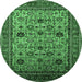 Round Machine Washable Oriental Emerald Green Industrial Area Rugs, wshurb2335emgrn