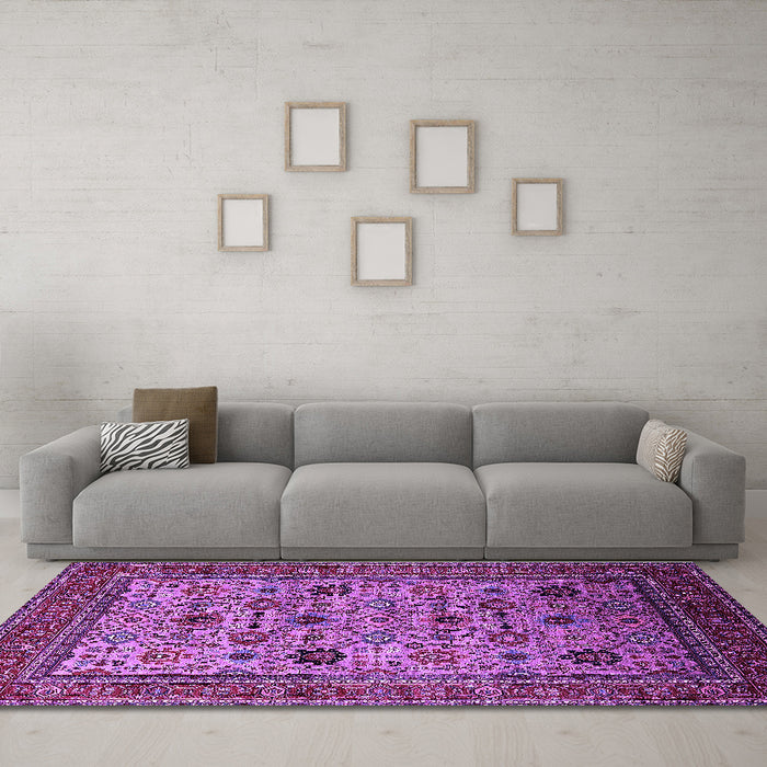 Machine Washable Oriental Purple Industrial Area Rugs in a Living Room, wshurb2335pur