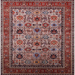 Square Machine Washable Industrial Modern Khaki Rose Pink Rug, wshurb2335