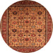 Round Machine Washable Oriental Orange Industrial Area Rugs, wshurb2335org