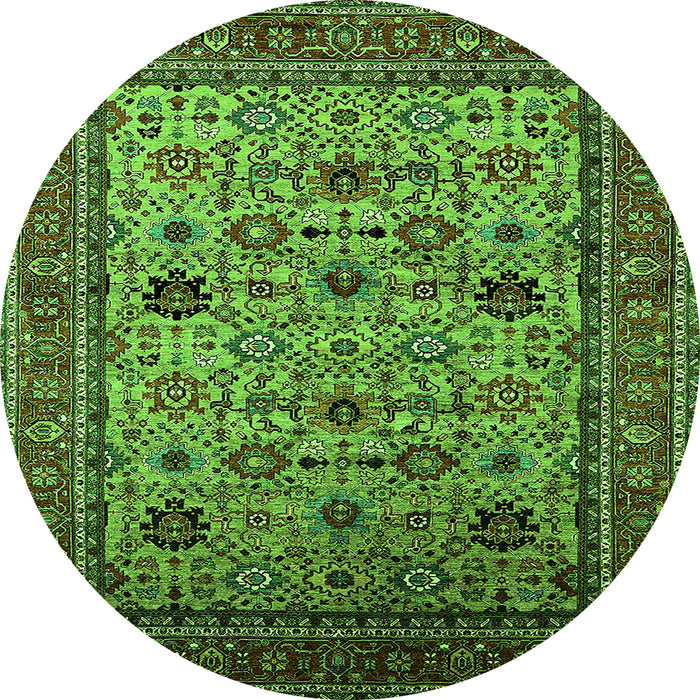Round Machine Washable Oriental Green Industrial Area Rugs, wshurb2335grn