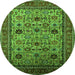 Round Machine Washable Oriental Green Industrial Area Rugs, wshurb2335grn