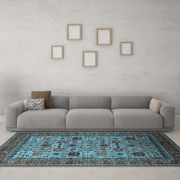 Machine Washable Oriental Light Blue Industrial Rug in a Living Room, wshurb2335lblu