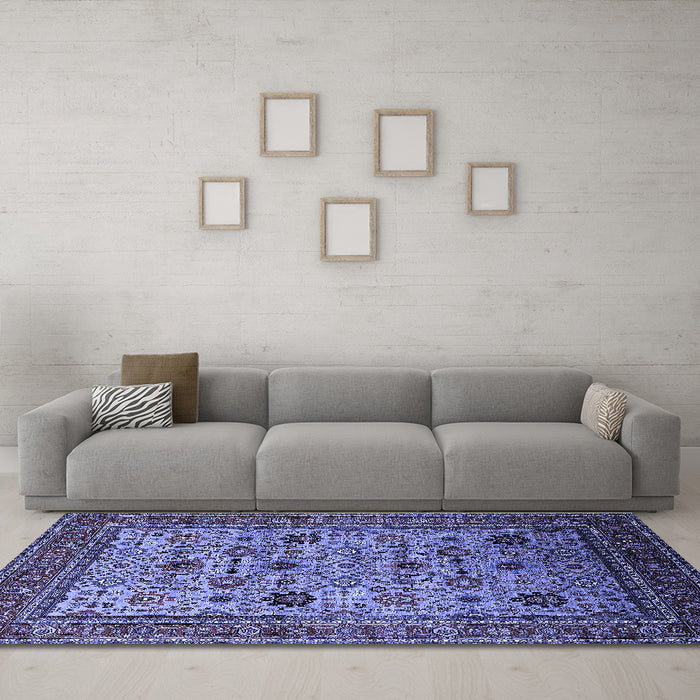 Machine Washable Oriental Blue Industrial Rug in a Living Room, wshurb2335blu