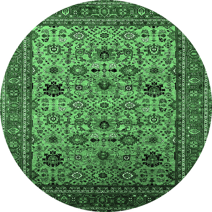 Round Oriental Emerald Green Industrial Rug, urb2335emgrn