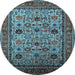 Round Machine Washable Oriental Light Blue Industrial Rug, wshurb2335lblu