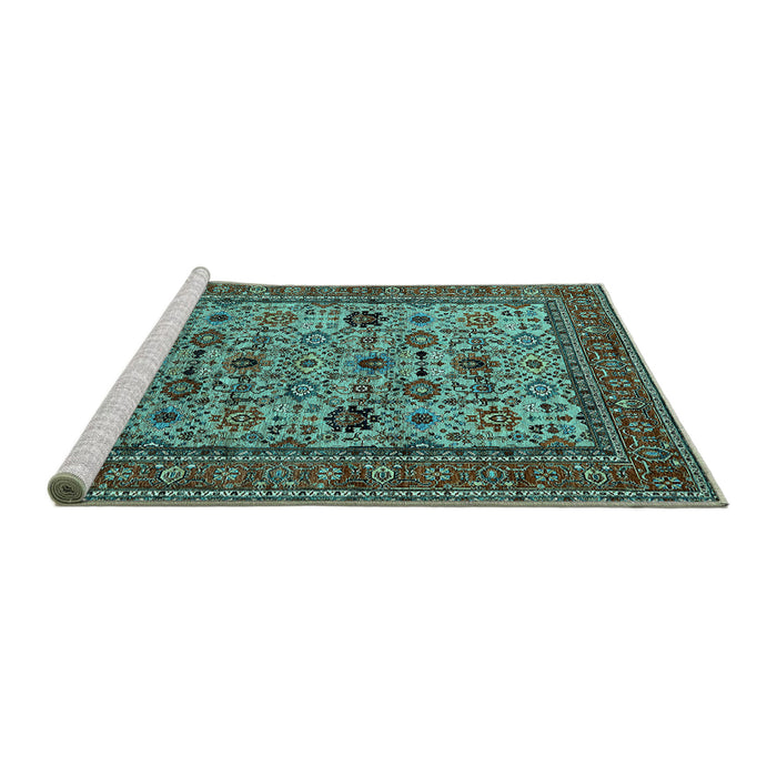 Sideview of Machine Washable Oriental Turquoise Industrial Area Rugs, wshurb2335turq