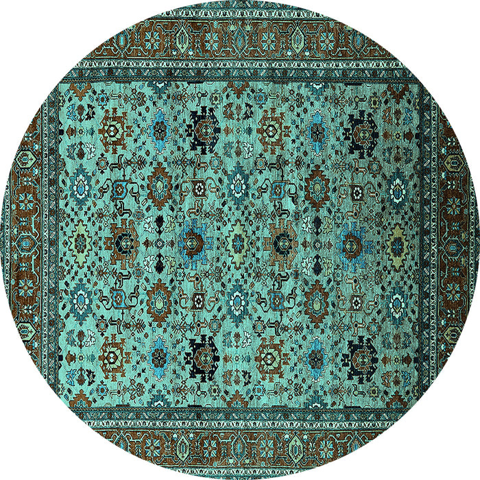 Round Oriental Turquoise Industrial Rug, urb2335turq