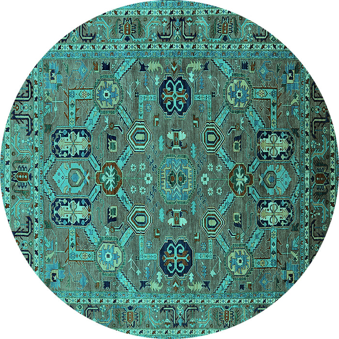 Round Machine Washable Oriental Turquoise Traditional Area Rugs, wshurb2336turq