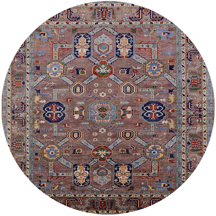 Round Mid-Century Modern Reddish Brown Oriental Rug, urb2336