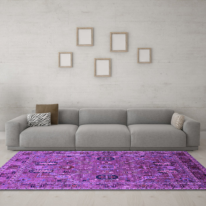 Machine Washable Oriental Purple Traditional Area Rugs in a Living Room, wshurb2336pur