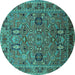 Round Oriental Turquoise Traditional Rug, urb2336turq