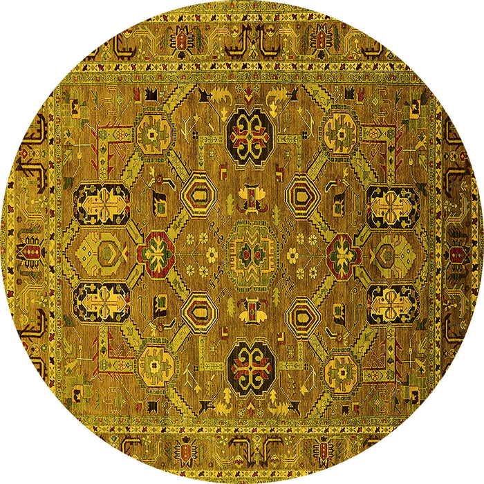 Round Machine Washable Oriental Yellow Traditional Rug, wshurb2336yw