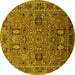 Round Machine Washable Oriental Yellow Traditional Rug, wshurb2336yw