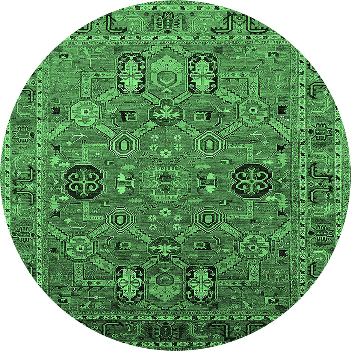 Round Oriental Emerald Green Traditional Rug, urb2336emgrn