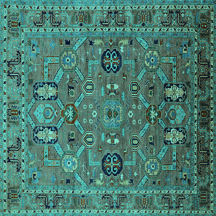 Square Oriental Turquoise Traditional Rug, urb2336turq