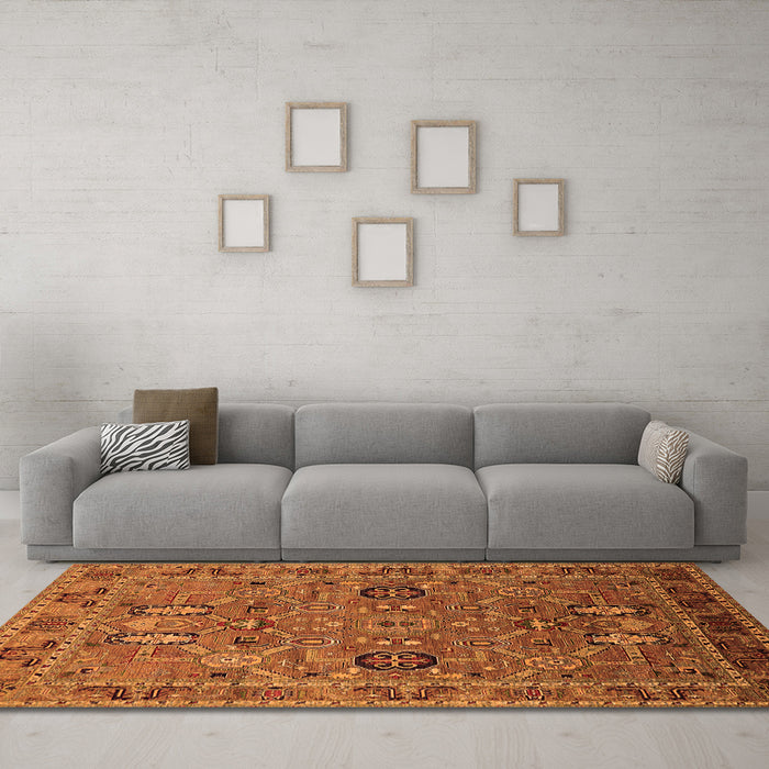 Machine Washable Oriental Orange Traditional Area Rugs in a Living Room, wshurb2336org