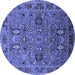 Round Machine Washable Oriental Blue Traditional Rug, wshurb2336blu