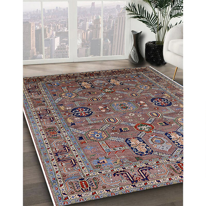 Mid-Century Modern Reddish Brown Oriental Rug in Family Room, urb2336
