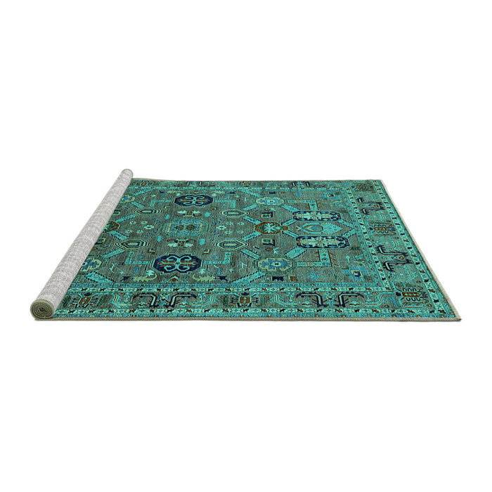 Sideview of Machine Washable Oriental Turquoise Traditional Area Rugs, wshurb2336turq