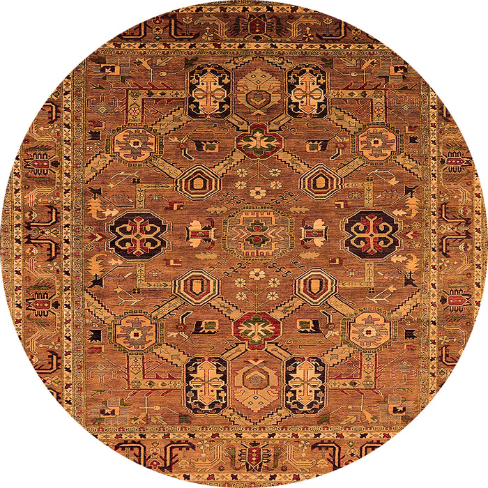 Round Machine Washable Oriental Orange Traditional Area Rugs, wshurb2336org