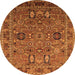 Round Machine Washable Oriental Orange Traditional Area Rugs, wshurb2336org