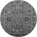 Round Machine Washable Oriental Gray Traditional Rug, wshurb2336gry