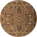 Round Machine Washable Oriental Brown Traditional Rug, wshurb2336brn