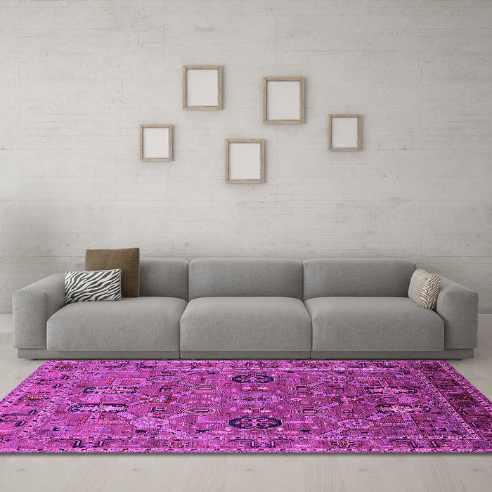 Machine Washable Oriental Pink Traditional Rug in a Living Room, wshurb2336pnk