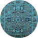 Round Machine Washable Oriental Light Blue Traditional Rug, wshurb2336lblu