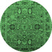 Round Machine Washable Oriental Emerald Green Traditional Area Rugs, wshurb2336emgrn