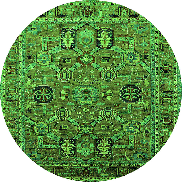 Round Oriental Green Traditional Rug, urb2336grn