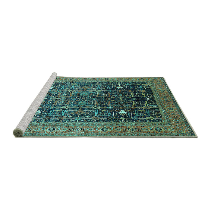 Sideview of Machine Washable Oriental Turquoise Industrial Area Rugs, wshurb2337turq