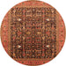 Round Machine Washable Oriental Orange Industrial Area Rugs, wshurb2337org