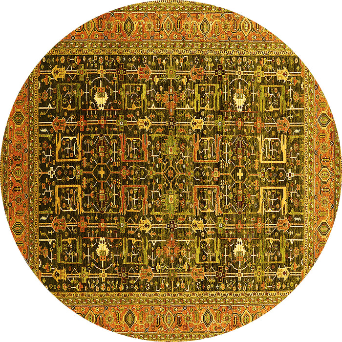 Round Machine Washable Oriental Yellow Industrial Rug, wshurb2337yw